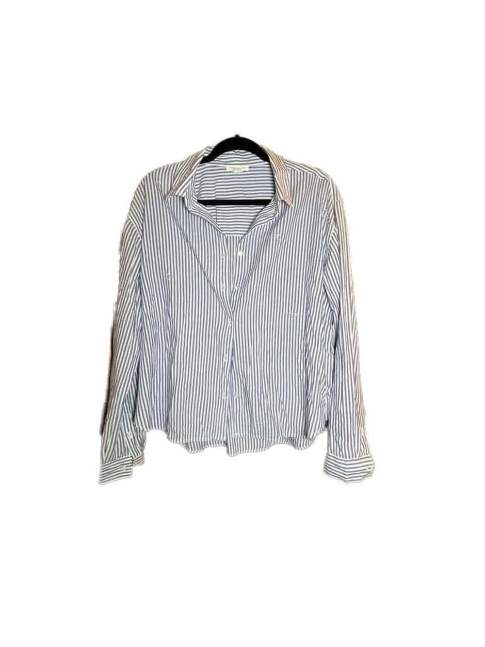 beachlunchlounge Blue and White Striped Heart Embellished Button Down Shirt Size